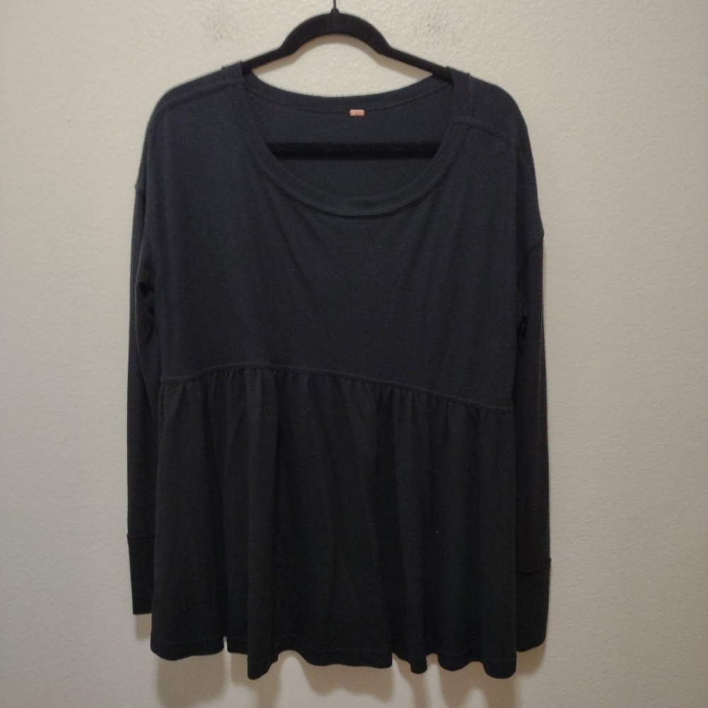 Free People Black Crew Neck Babydoll Top